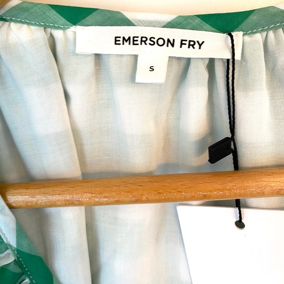 NWT Emerson Fry Green & White Gingham Peasant Top. Size small. - Picture 5 of 13